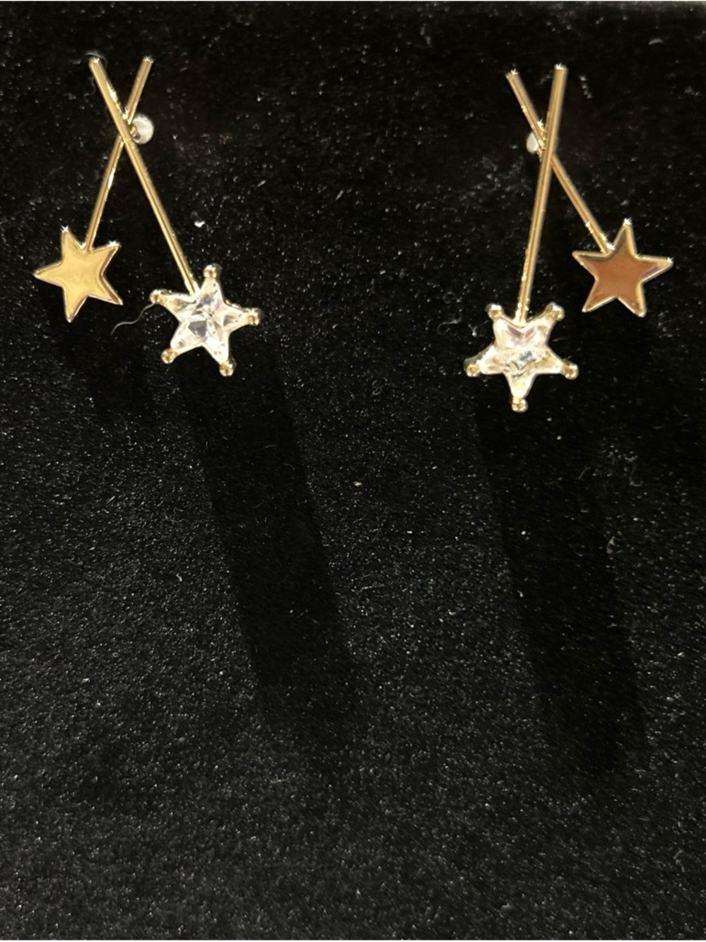Gold color Star Drop Earrings with Clear Crystal Accent - Women Jewelry